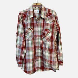 Vintage Saddle King Pearl Snap Plaid Shirt L Cowboy Core USA Western Rodeo 90s